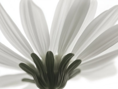Pure white daisy petals create a serene and minimal look showing delicate details and the essence of nature in a soft focus environment.の素材
