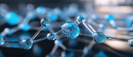 Blue nano structures create a complex network emphasizing cutting-edge technology and research in material science or nanotechnology.の素材