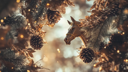 A warm and inviting Christmas border showcases glowing fairy lights and festive elements creating a joyful atmosphere during a winter celebration.の素材