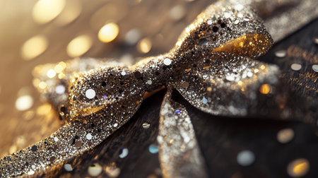 A shimmering bow adds charm to a festive atmosphere surrounded by sparkling details creating a joyful ambiance for celebrations and gatherings.の素材