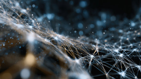 A digital world network shows luminous points connecting seamlessly illustrating the concept of virtual communication and the interaction of data streams in real time.の素材