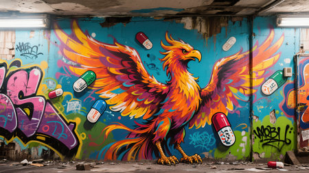 Graffiti on the wall of an abandoned building in Berlin, Germanyの素材