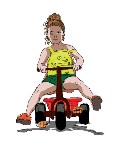little girl riding a tricycleのイラスト素材