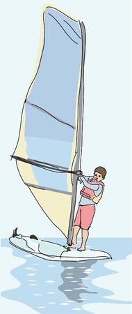 child learning windsurfingのイラスト素材