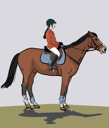 teenage girl riding a horseのイラスト素材