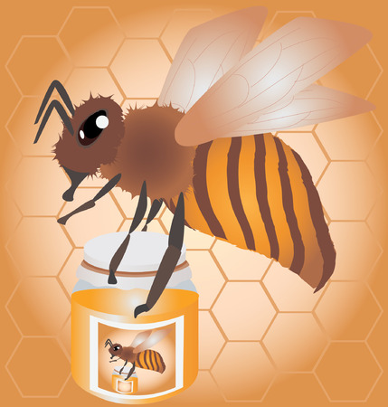 bee carrying honey jar illustrationのイラスト素材