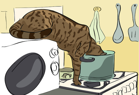 cat stealing food at the kitchenのイラスト素材