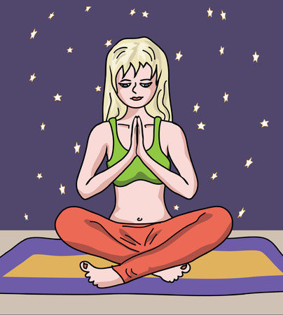 blonde girl meditatingのイラスト素材