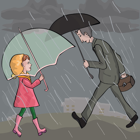 people walking at rainy weatherのイラスト素材