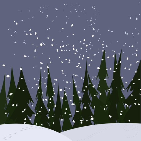 strong snowfall at woods, vector winter backgroundのイラスト素材