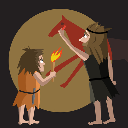 primitive art origins cartoon illustration - funny vector cartoon illustrationのイラスト素材