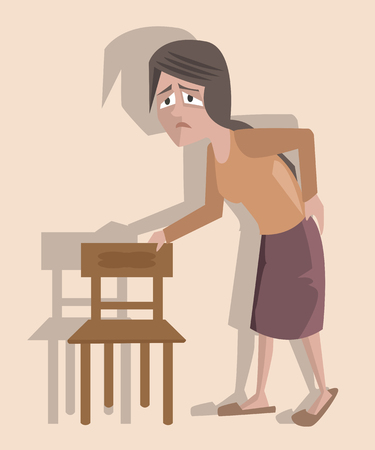 woman suffering from backpaine - vector cartoon funny illustrationのイラスト素材