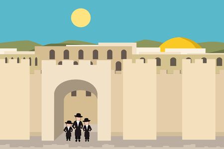 jerusalim old city  - background cartoon vector illustrationのイラスト素材