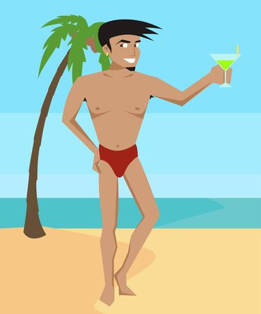 handsome young man at sea beach vector cartoonのイラスト素材