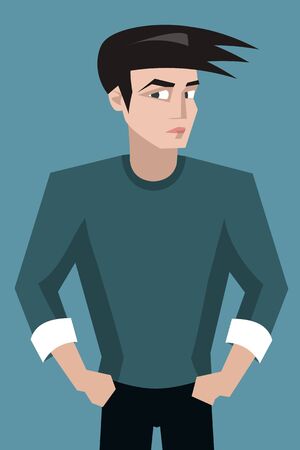 suspicious young man vector cartoon character portraitのイラスト素材