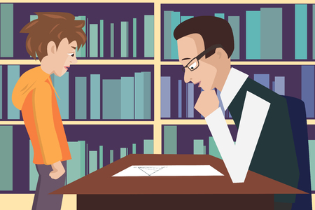 dad has difficulties with his son homeworkのイラスト素材