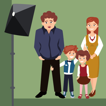 Family posing for a picture cartoonのイラスト素材