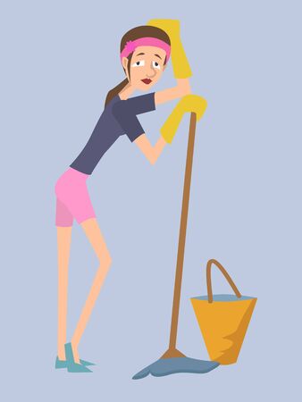 Housekeeper girl cartoonの写真素材