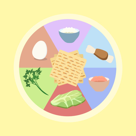 seder plate for Passover - vector cartoon illustration in flat styleのイラスト素材