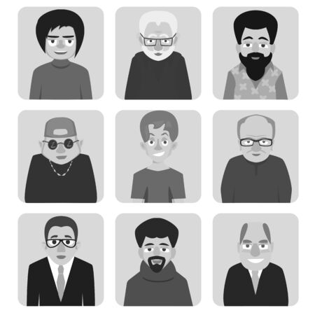Men's cartoon avatar in black and whiteのイラスト素材