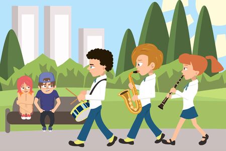 Street orchestra at the city park vector cartoonのイラスト素材