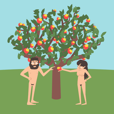 Adam and Eve near forbidden treeのイラスト素材