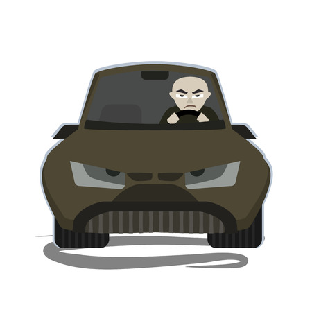 cartoon annoyed man driving car - funny vector illustration with angry expressionsのイラスト素材