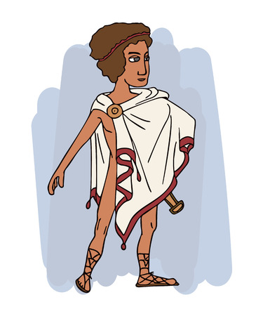 ancient greek young man in chlamys, vector cartoon portrait of historic character in traditional clothingのイラスト素材
