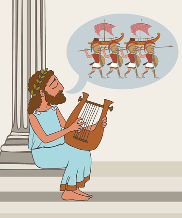 ancient greek folklore, vector cartoon illustration of bard telling the legendのイラスト素材