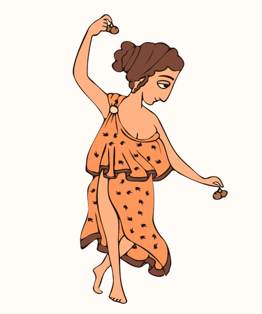 ancient greek female dancer,funny cartoon vector historical characterのイラスト素材