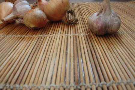 onion and dill in the tableの写真素材