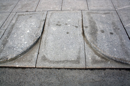 Part of the road is paved with concrete slabs. Old background. Space for the text.の写真素材