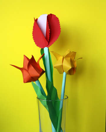 Paper flowers in a bouquet. A gift for my mother.の写真素材