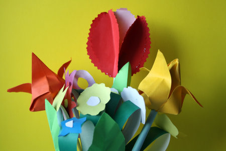 Paper flowers in a bouquet. A gift for my mother.の写真素材