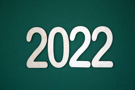 Holiday Party Decoration or postcard concept with top view and copy space. New Year 2022. Space for text.の写真素材