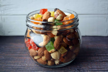 A mixture of nuts, dried fruits and candied fruits.の写真素材