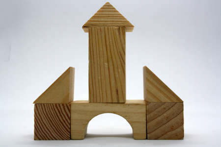 Wooden children's cubes on a white background. Space for text.の写真素材