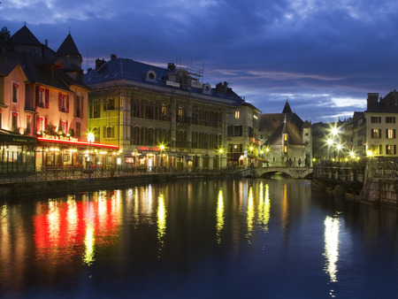 Castle in Annecy at night. France.のeditorial素材