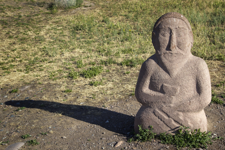 Ancient stone sculptures near Old Burana tower located on famous Silk road, Kyrgyzstan.の写真素材