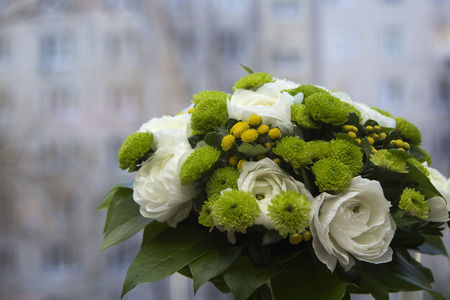 White and green bridal bouquet.の写真素材