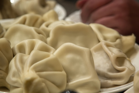 Khinkali - Georgian national dish (minced meat wrapped in dough).の写真素材