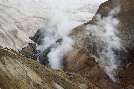 The emission of volcanic gases. The slope of Mutnovsky volcano. Kamchatka, Russiaの写真素材