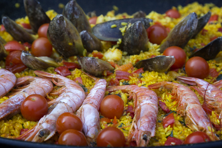 Paella with seafood. Traditional Spanish dish.の写真素材