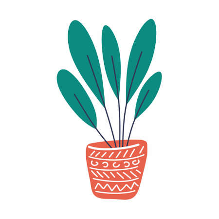 Hand-drawn houseplant in a pot. Vector illustrationのイラスト素材