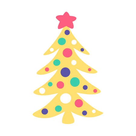 Cute cartoon Christmas tree with lights and a starのイラスト素材