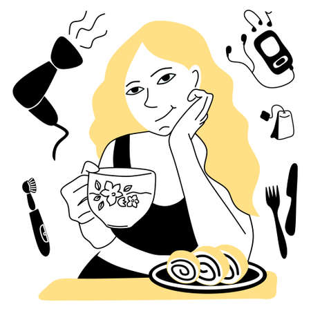 A woman having breakfast in the morningのイラスト素材