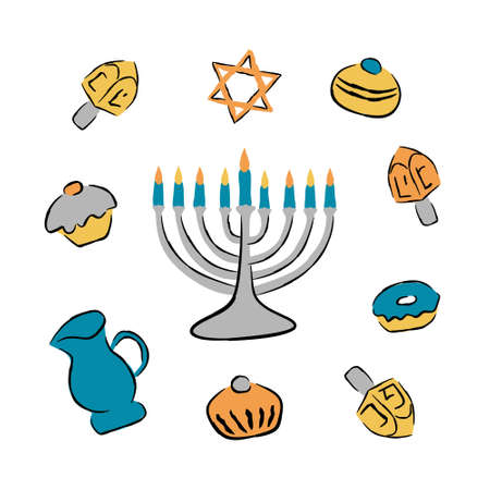 Set of traditional hannukah symbolsのイラスト素材