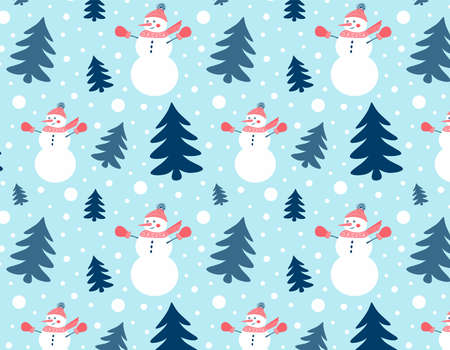 Christmas seamless pattern with a snowmanのイラスト素材
