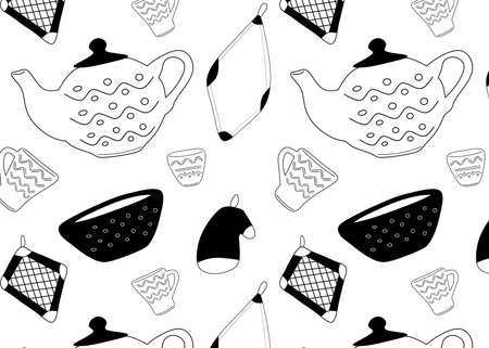 Seamless pattern with kitchen items kitchenwares. Vector illustrationのイラスト素材
