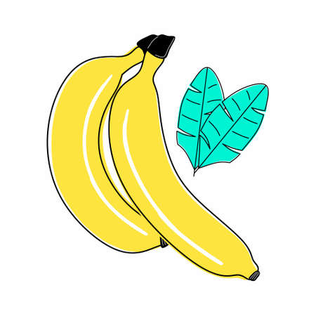 Two cartoon bananas with leavesのイラスト素材